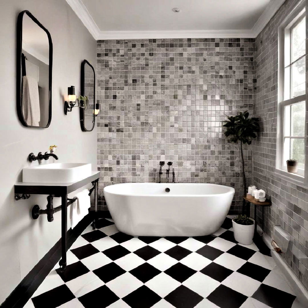 monochrome tiles for classic look - 40 Black and White Bathroom Ideas