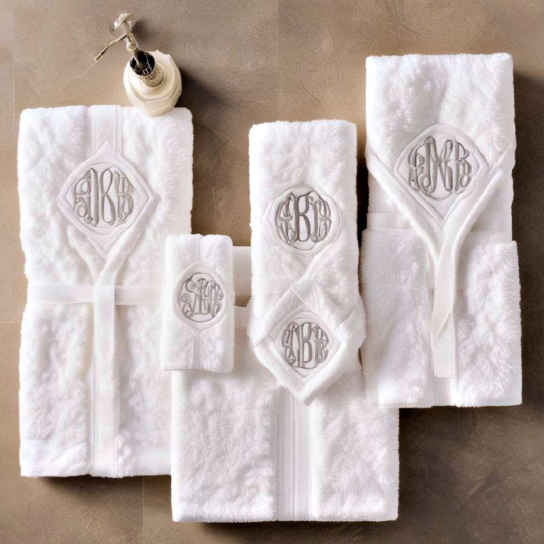 monogrammed towels - 40 Bathroom Decor Ideas