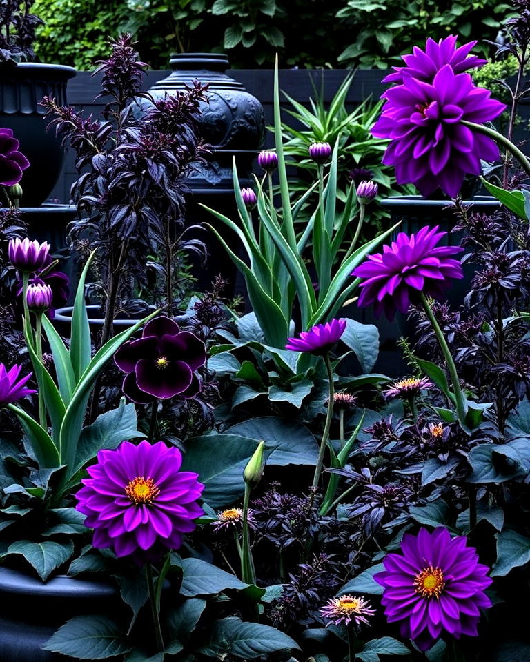 moody black and purple garden - 30 Garden Colour Schemes
