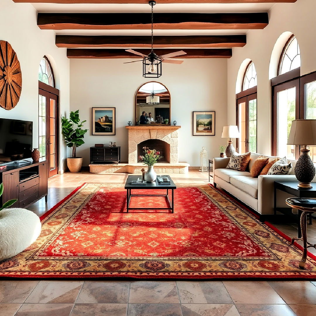 moorish inspired large scale area rug - 25 Spanish Style Living Room Ideas
