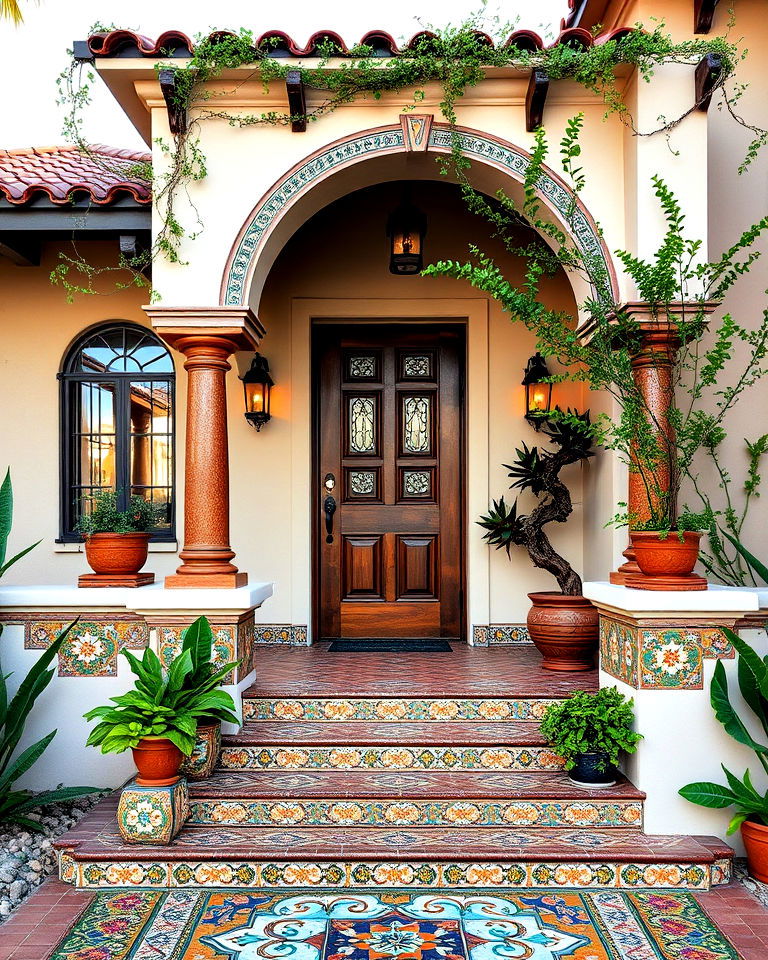 moorish style colorful hand painted tiles - 25 Spanish Bungalow Exterior Ideas