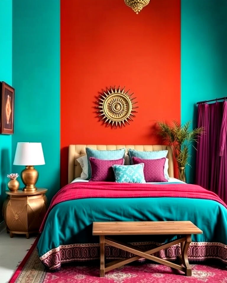 moroccan aesthetic vibrant wall colors - 20 Bohemian Moroccan Bedroom Ideas