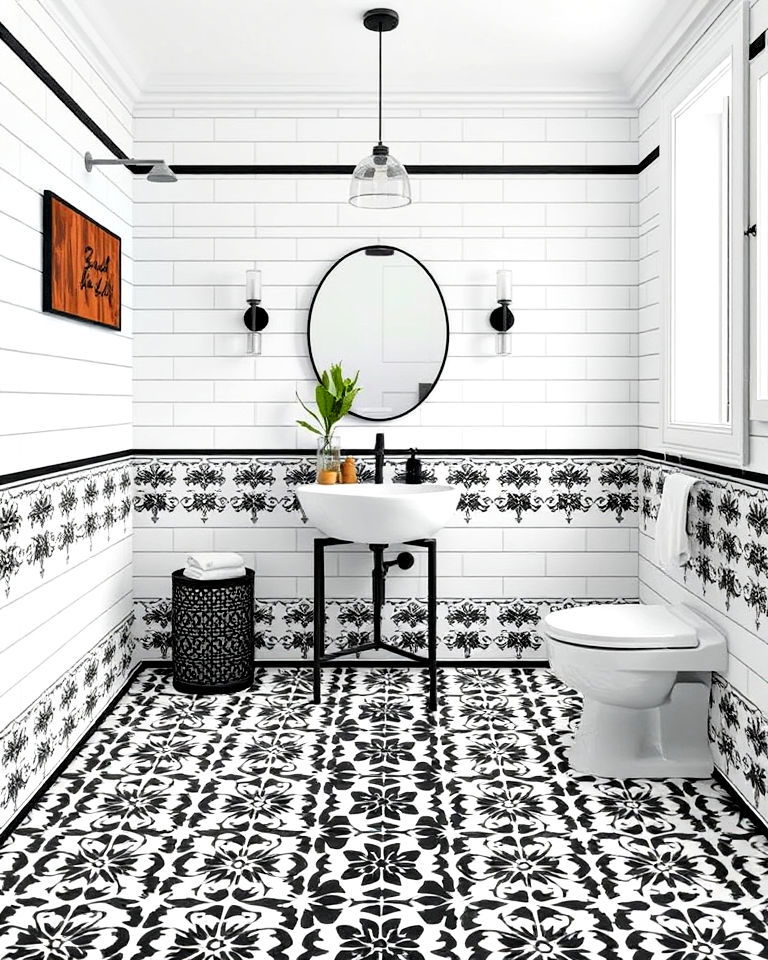 moroccan inspired black and white tiles - 20 Black and White Bathroom Tile Ideas