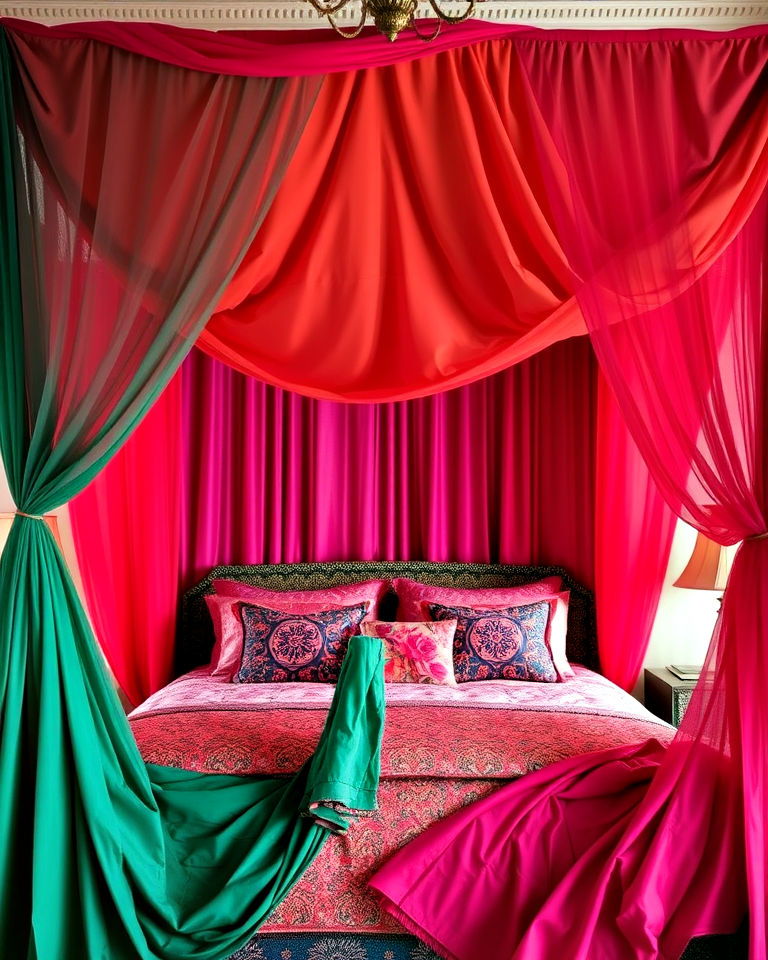 moroccan inspired colorful canopy bed - 20 Bohemian Moroccan Bedroom Ideas