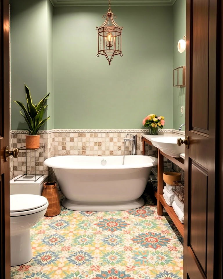 moroccan inspired mosaic tiles floor - 20 Bathroom Mosaic Floor Tile Ideas