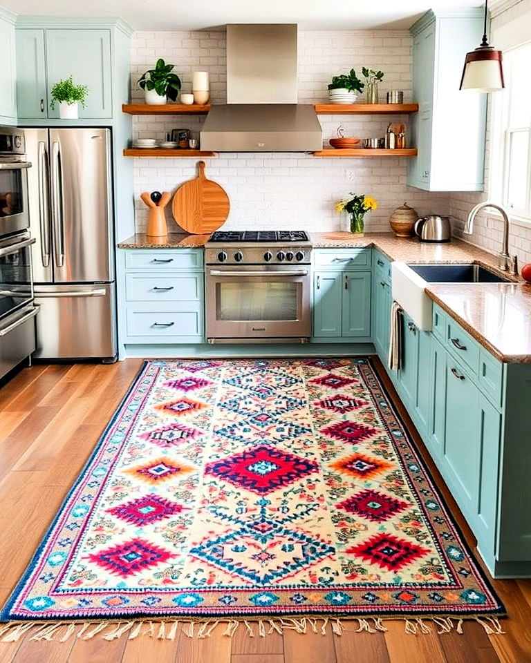 moroccan inspired rug to add bohemian touch - 20 Kitchen Rug Ideas