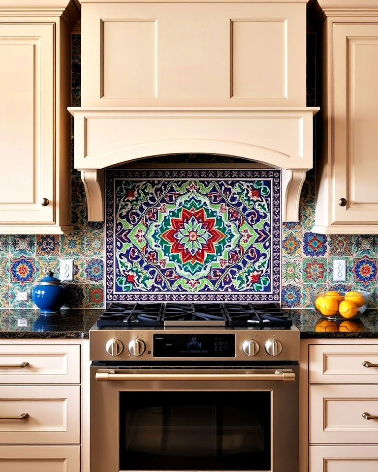moroccan inspired stove alcove with intricate tiles - 20 Kitchen Stove Alcove Ideas