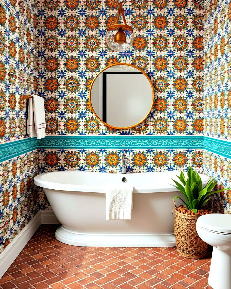 moroccan tile patterned wallpaper - 30 Bathroom Wallpaper Ideas