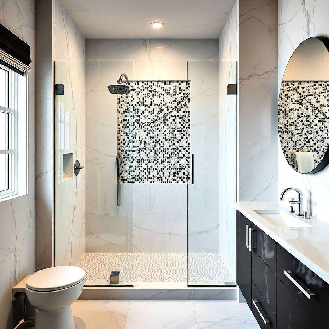 mosaic accent wall for walk in shower - 30 Walk-in Shower Tile Ideas