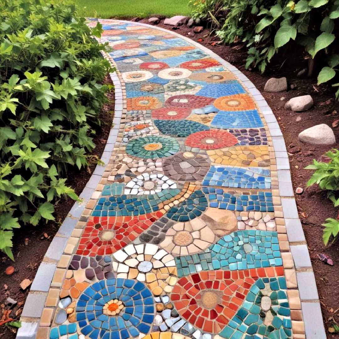 mosaic pathway idea - 40 Backyard Walkway Ideas