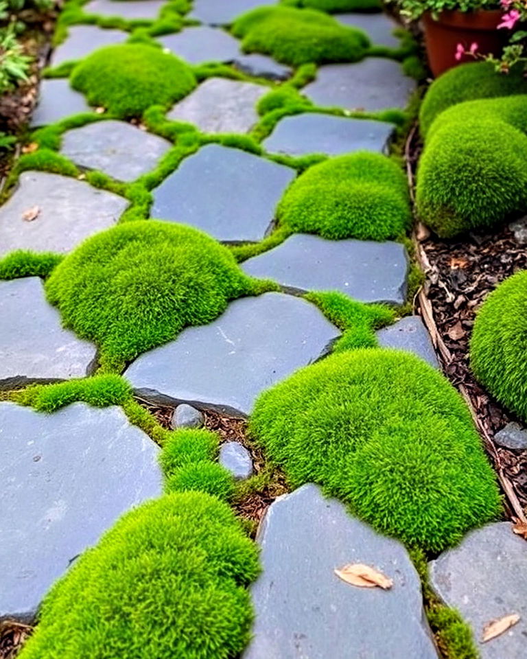 moss accents with rustic bluestone walkway - 15 Bluestone Walkway Ideas