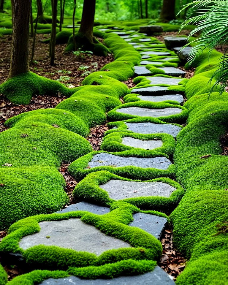 moss fill stepping stone path for garden - 30 Garden Path Ideas