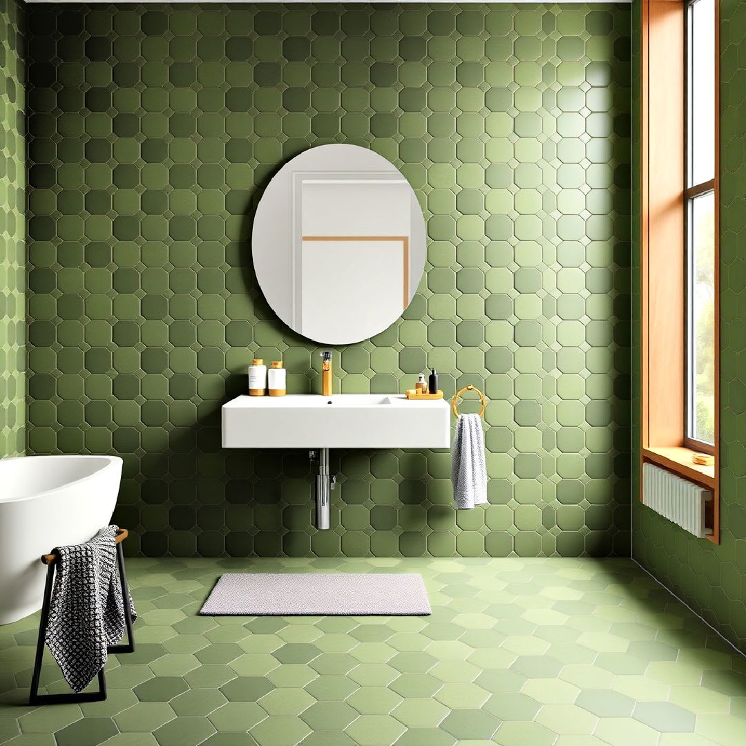 moss green hexagonal tiles - 25 Green Tile Bathroom Ideas