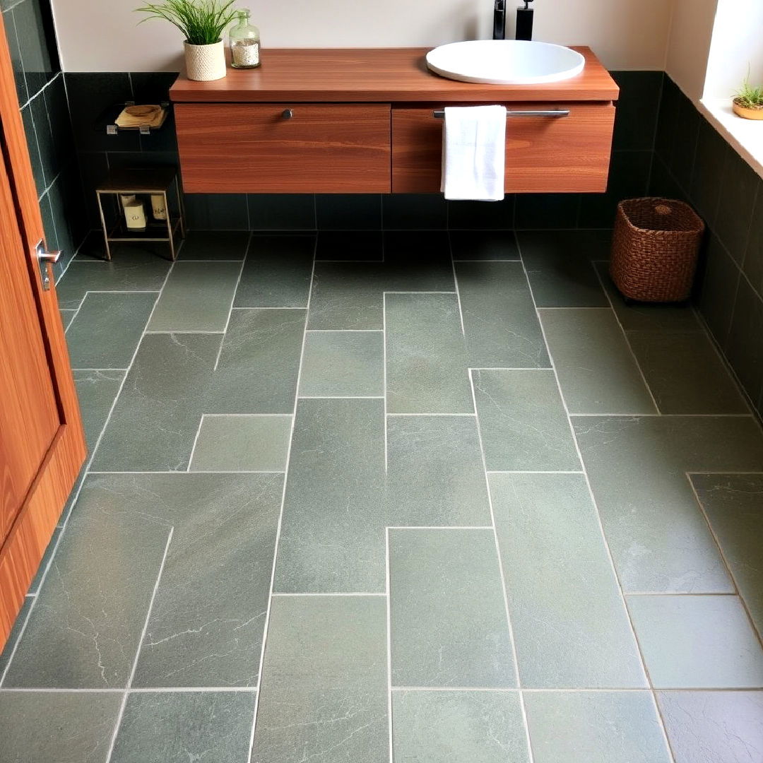 moss green slate tiles for nature inspired bathroom - 25 Green Tile Bathroom Ideas