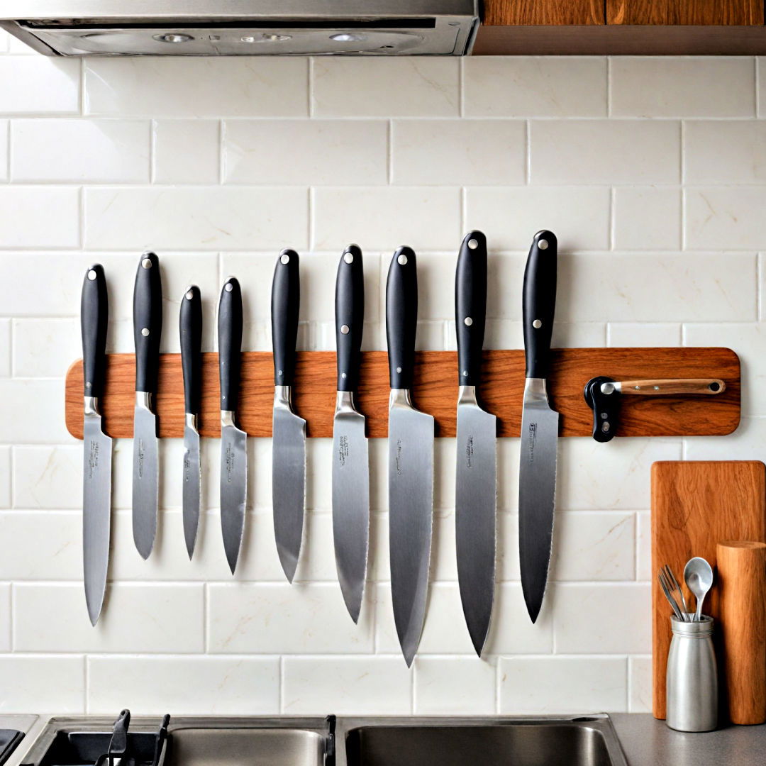 mount a magnetic knife strip - 40 Kitchen Organization Ideas