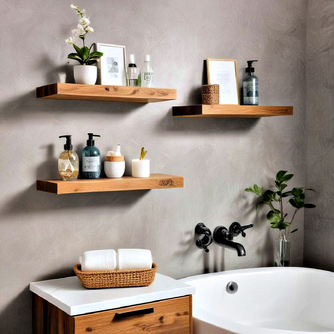 mount floating shelves - 40 Bathroom Decor Ideas