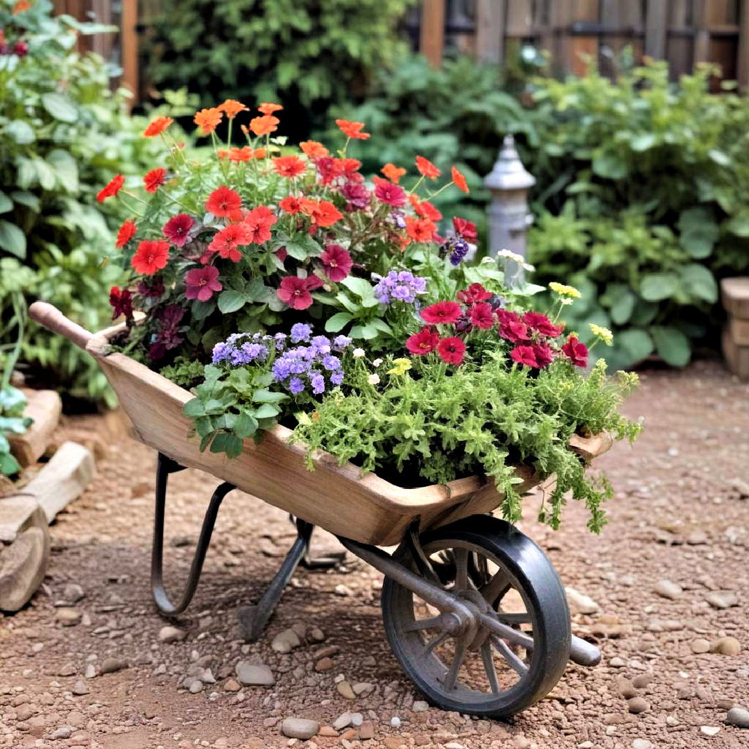 movable wheelbarrow planter - 40 Container Garden Ideas