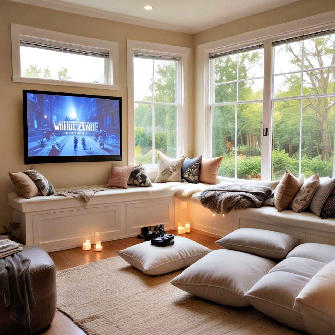 movie zone window seat idea - 40 Window Seat Ideas