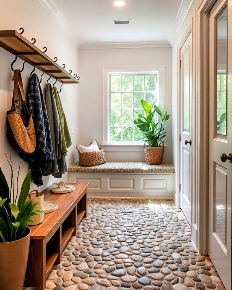 mudroom pebble stone flooring for textured look - 15 Mudroom Floor Ideas