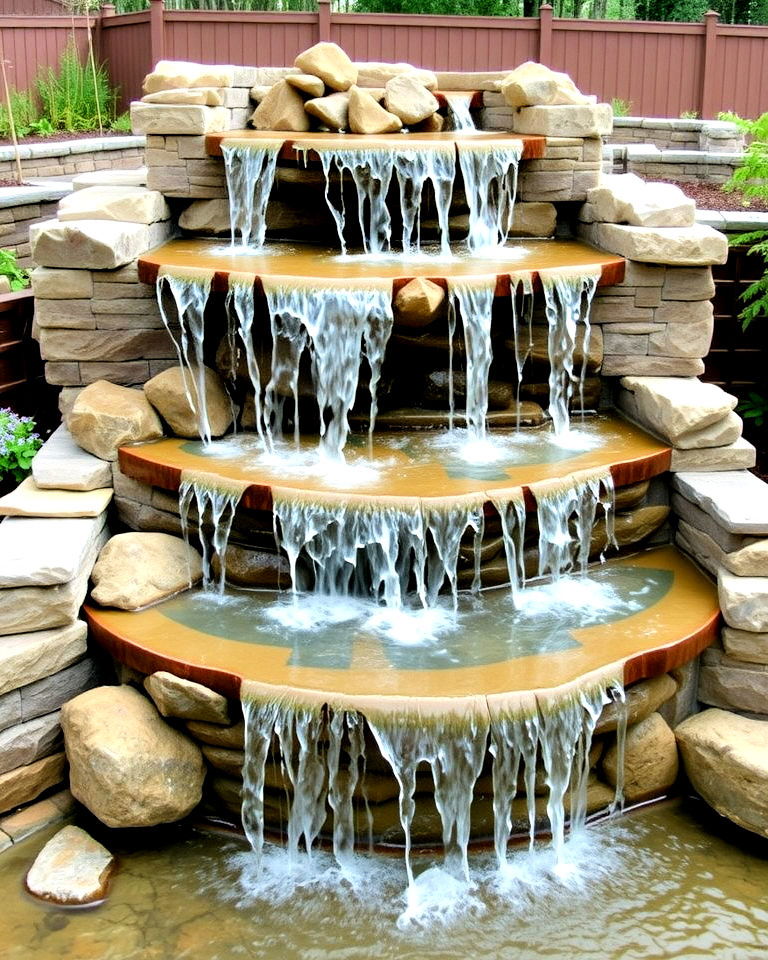 multi layered waterfall feature - 25 Waterfall Design Ideas