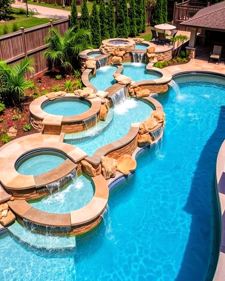 multi level design for lazy river - 20 Lazy River Swimming Pool Ideas