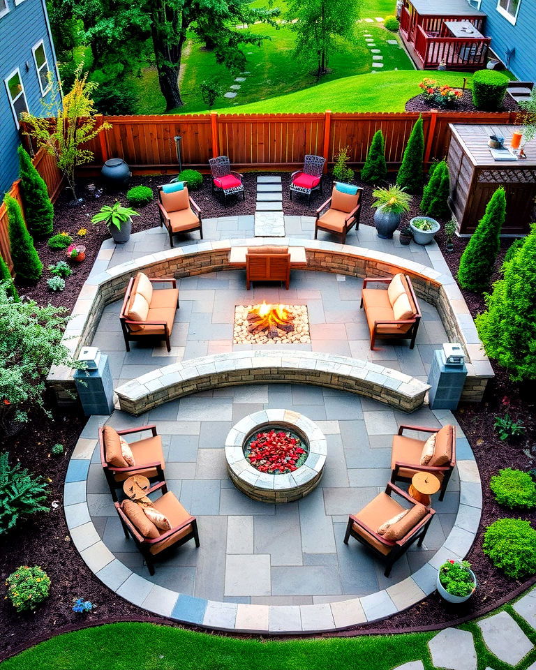 multi level fire pit area - 20 Front Yard Fire Pit Ideas