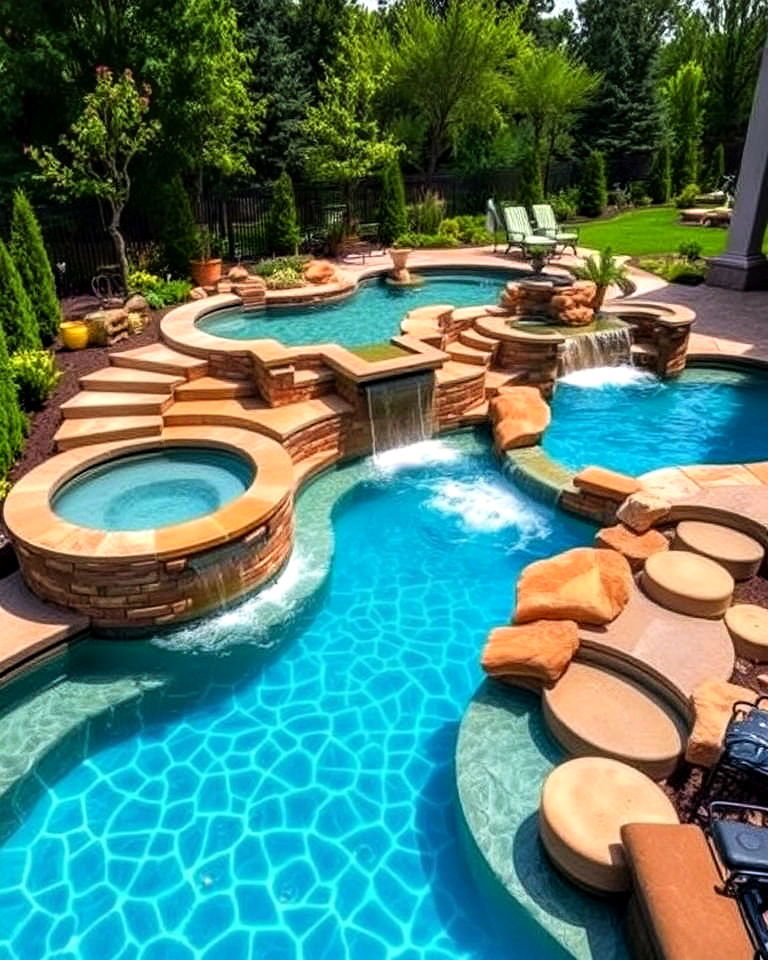 multi level lazy river pool design - 20 Lazy River Swimming Pool Ideas