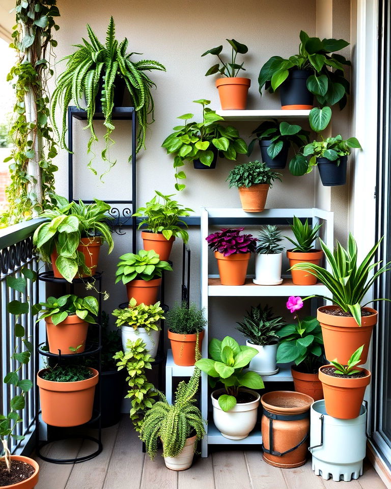 multi level plant display for balcony - 40 Balcony Garden Ideas