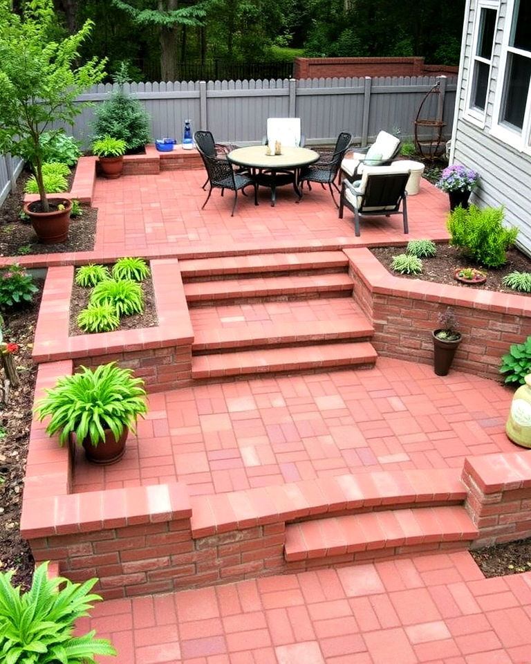 multi level red pavers patio design - 20 Red Paver Patio Ideas