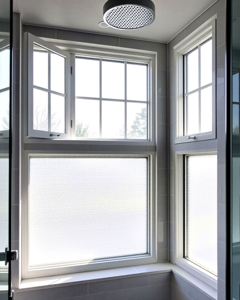 multi panel window for shower area - 30 Shower Window Ideas