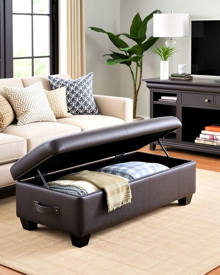 multi purpose hidden storage ottoman - 30 Living Room Storage Ideas