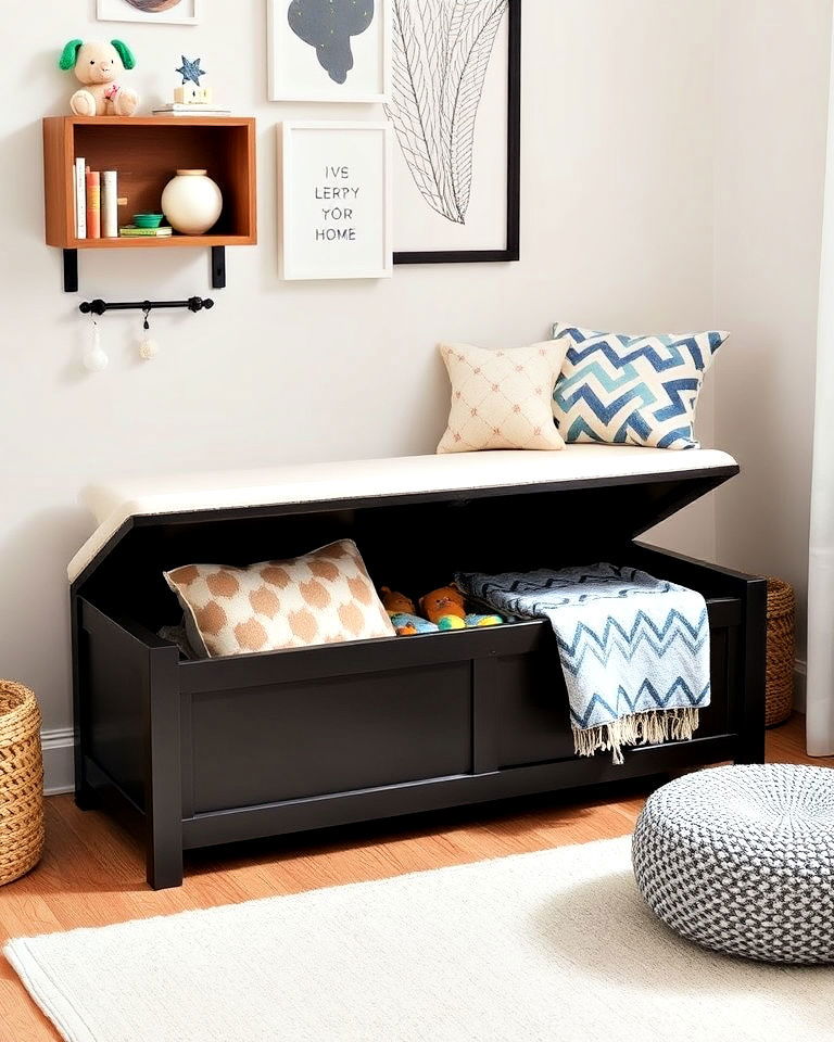 multi purpose storage bench ideas - 40 Toddler Room Ideas