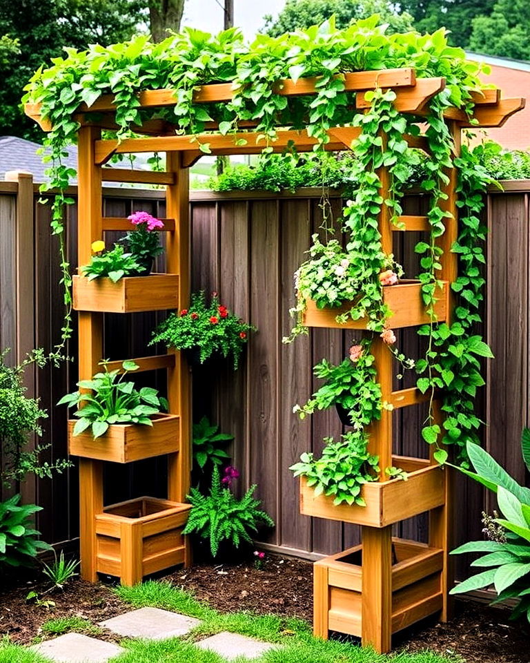multi tiered garden arbor with vertical planters - 40 Garden Arbor Ideas