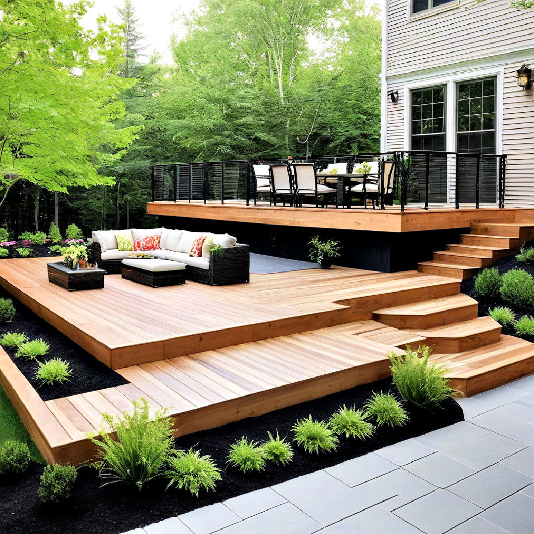 multi tiered ground level deck - 25 Ground Level Deck Ideas