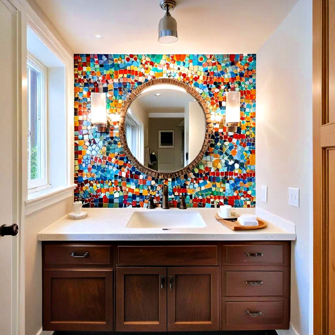 multicolored mosaic backsplash ideas - 25 Colorful Bathroom Ideas