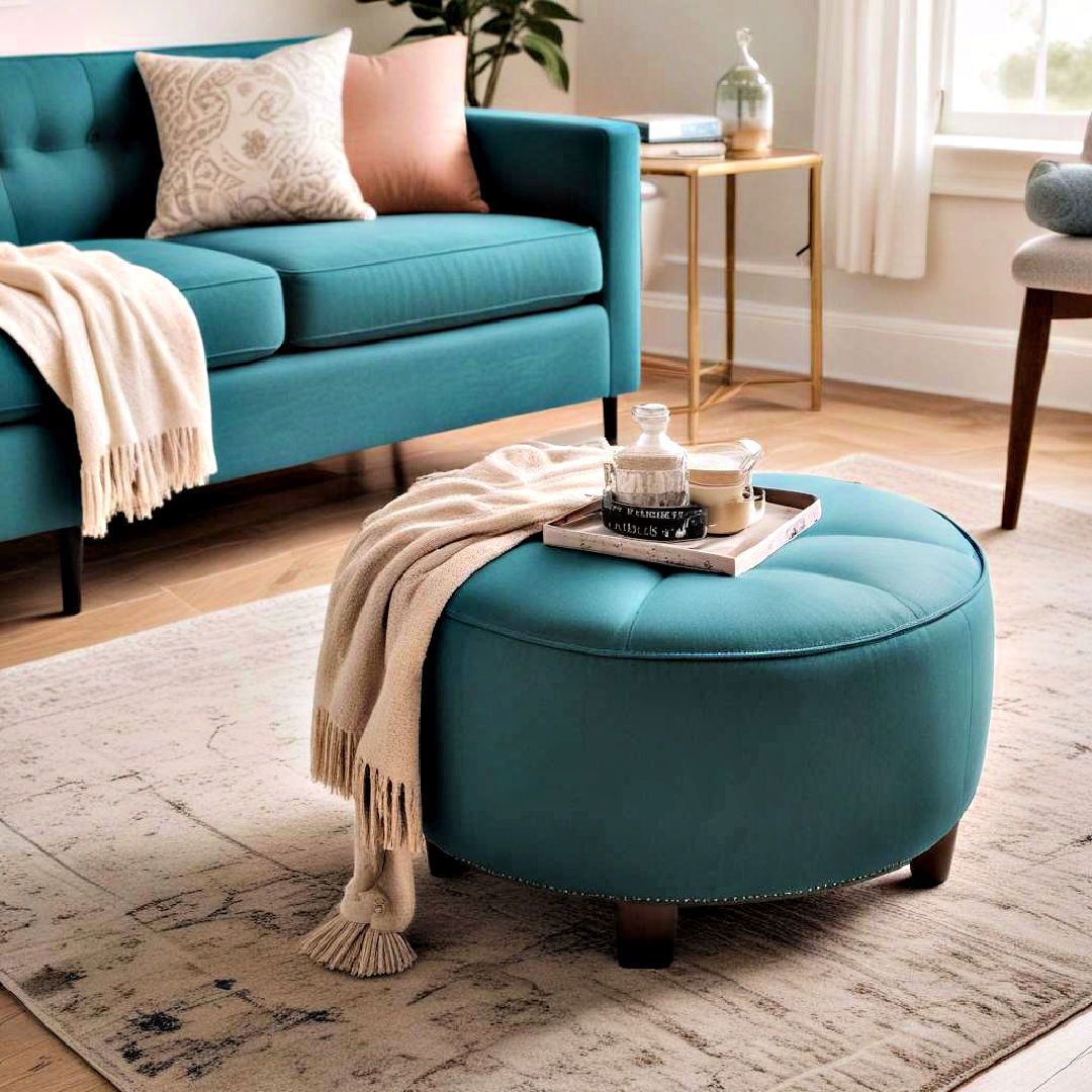 multiple purpose teal ottoman - 25 Teal Living Room Ideas
