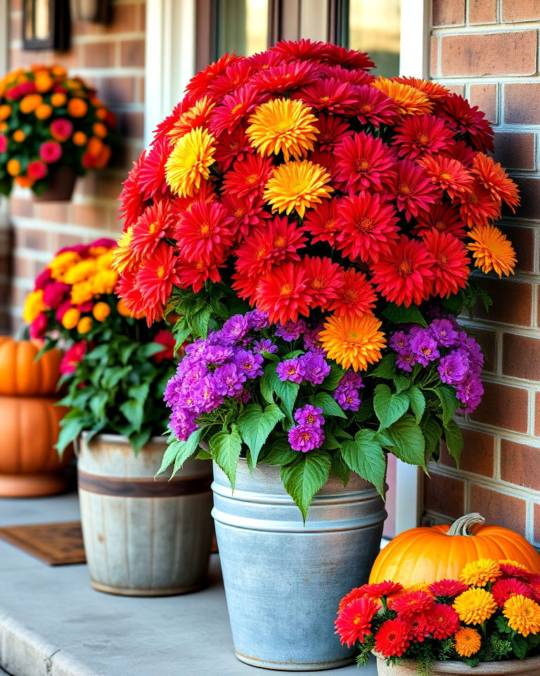 mums in planters for fall decor - 30 Front Door Fall Decor Ideas