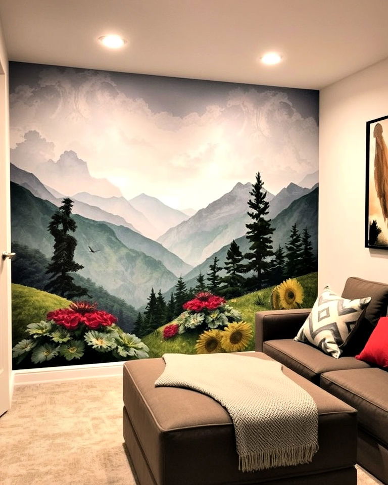 mural accent wall for basement - 15 Basement Accent Wall Ideas