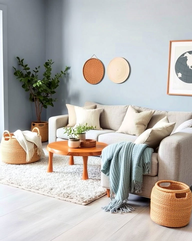 muted blue walls and soft grey floor for living room - 20 Grey Floor Living Room With Blue Walls Ideas