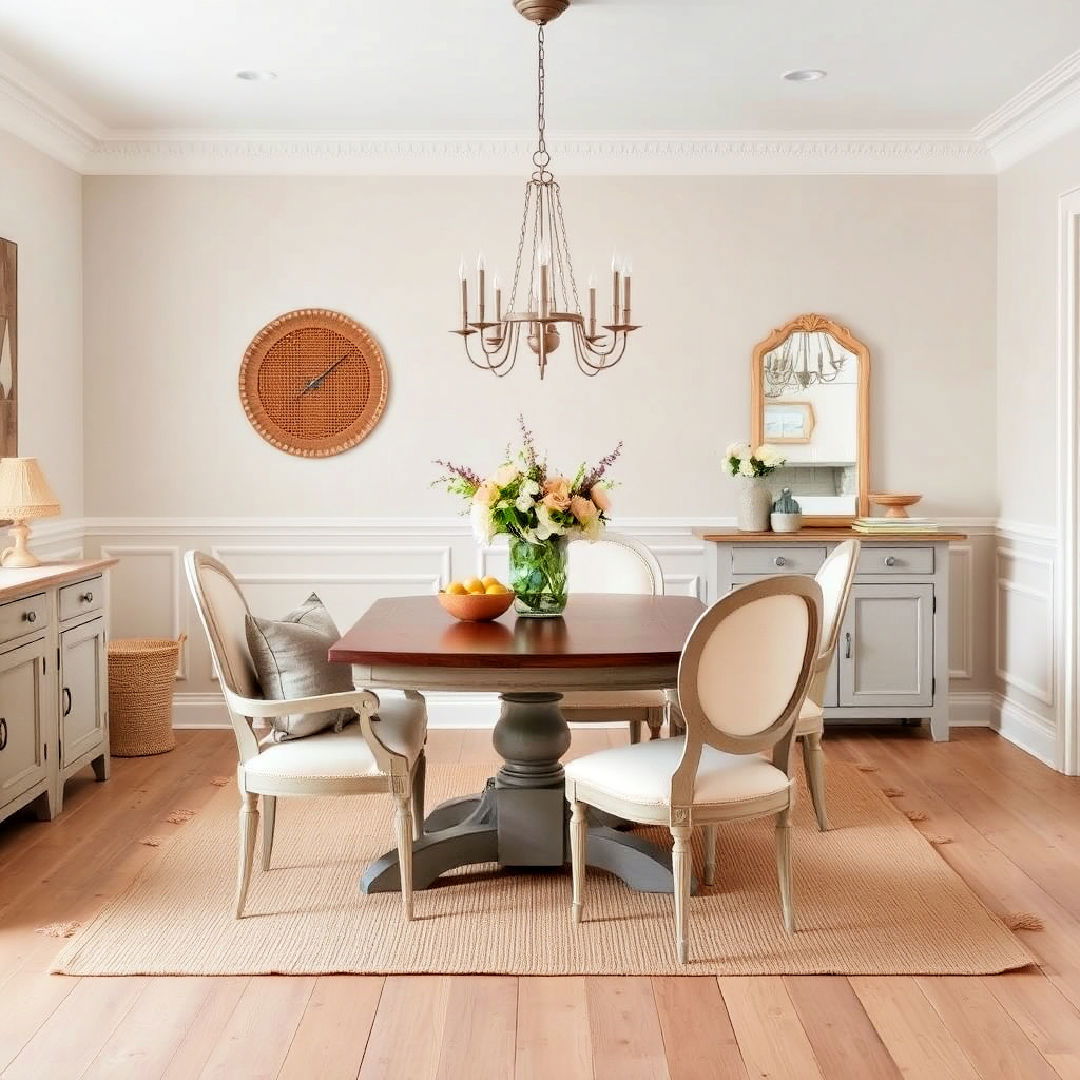 muted color palette to create cozy environment - 40 French Country Dining Room Ideas
