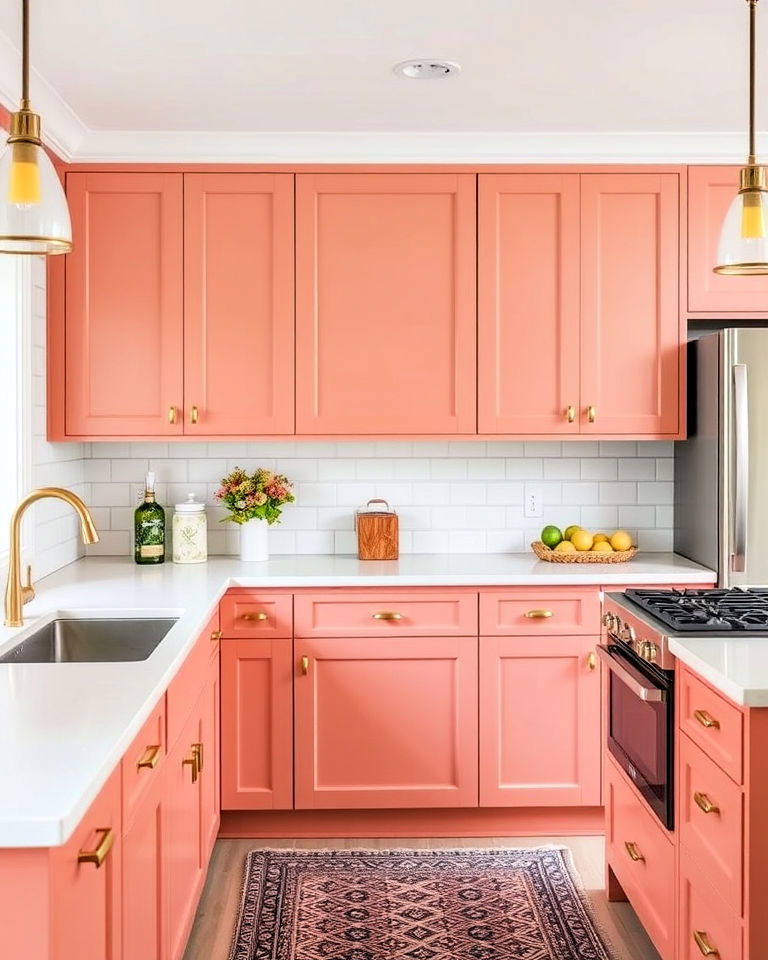 muted coral kitchen cabinets - 40 Kitchen Cabinet Color Ideas