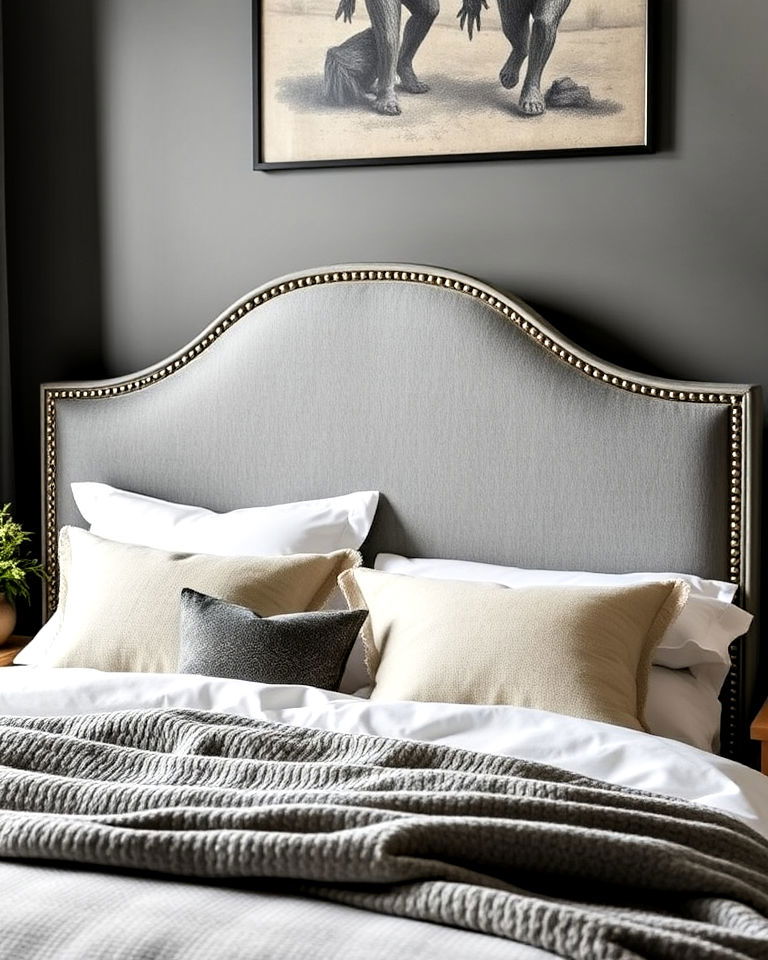 nailhead trim grey headboard for bedroom - 25 Grey Headboard Bedroom Ideas