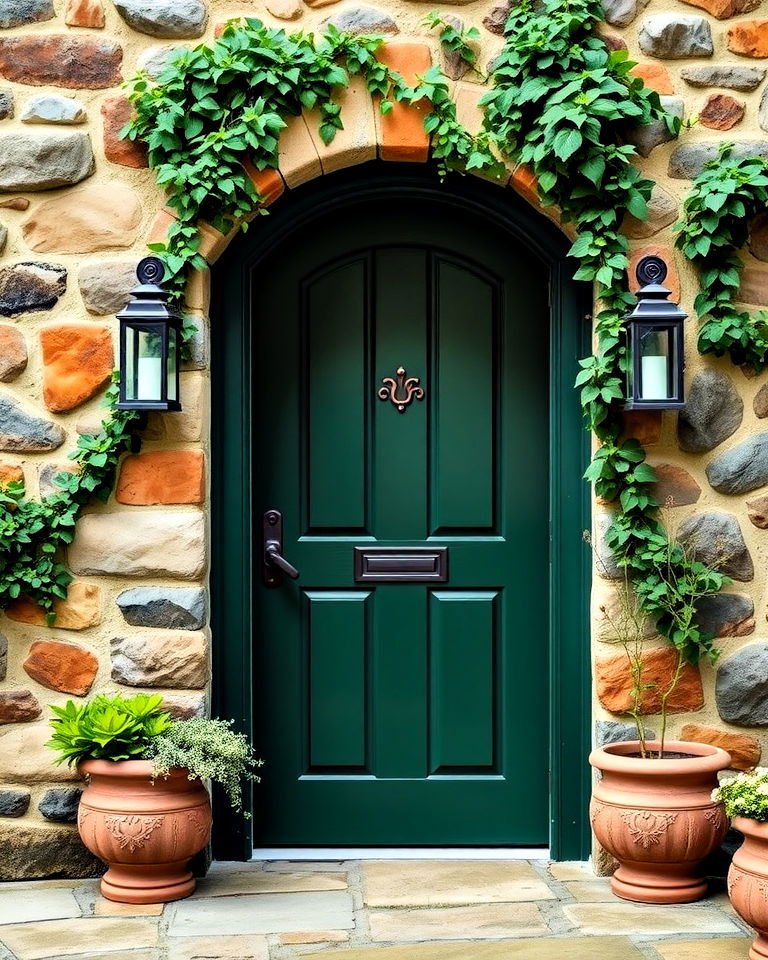 natural aesthetic forest green cottage front door - 25 Cottage Front Door Ideas