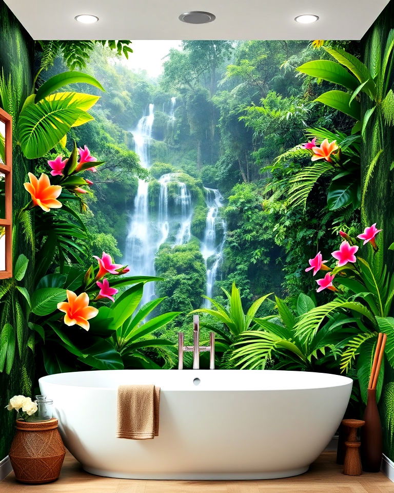 natural aesthetic lush tropical rainforest - 30 Bathroom Mural Ideas