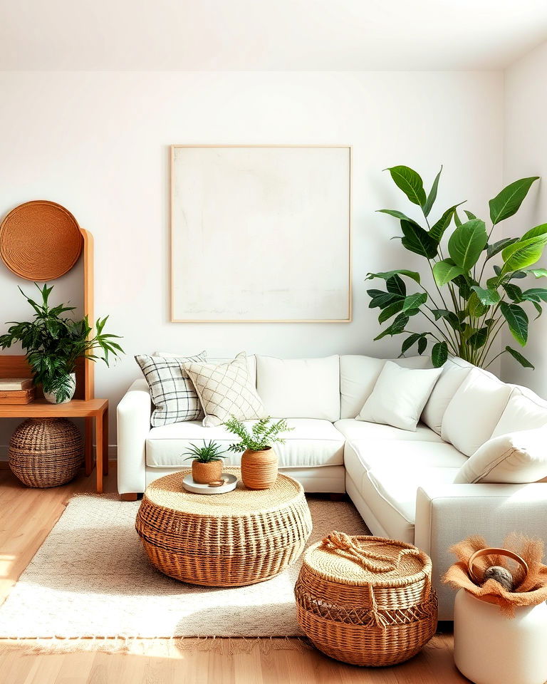 natural elements and white couch design - 30 White Couch Living Room Ideas