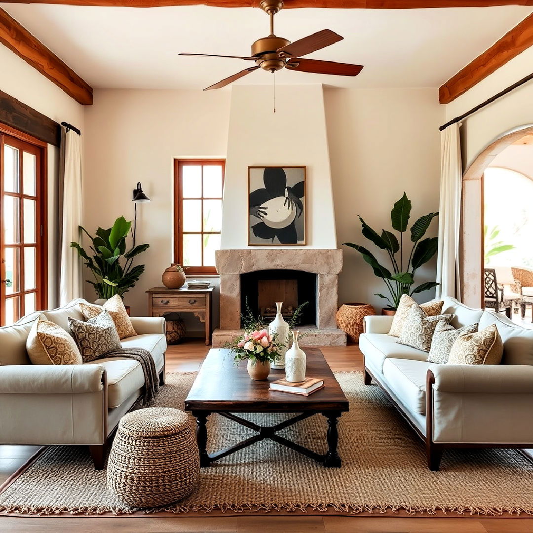 natural fiber textiles for spanish style living room - 25 Spanish Style Living Room Ideas