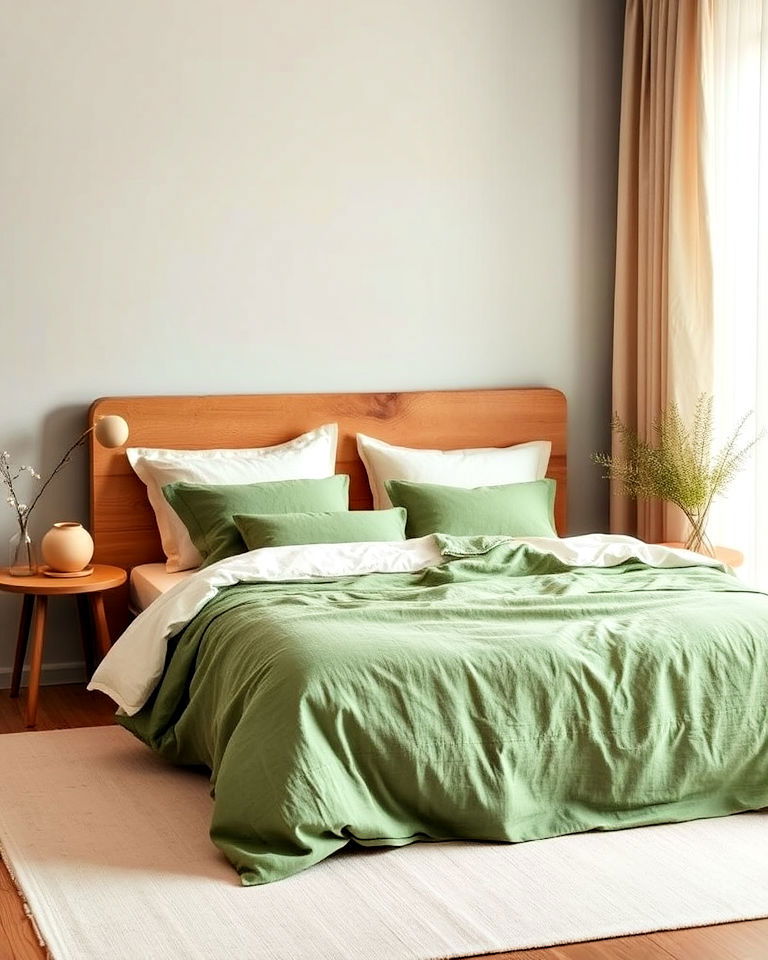 natural green and beige textiles for bedroom - 30 Green and Beige Bedroom Ideas