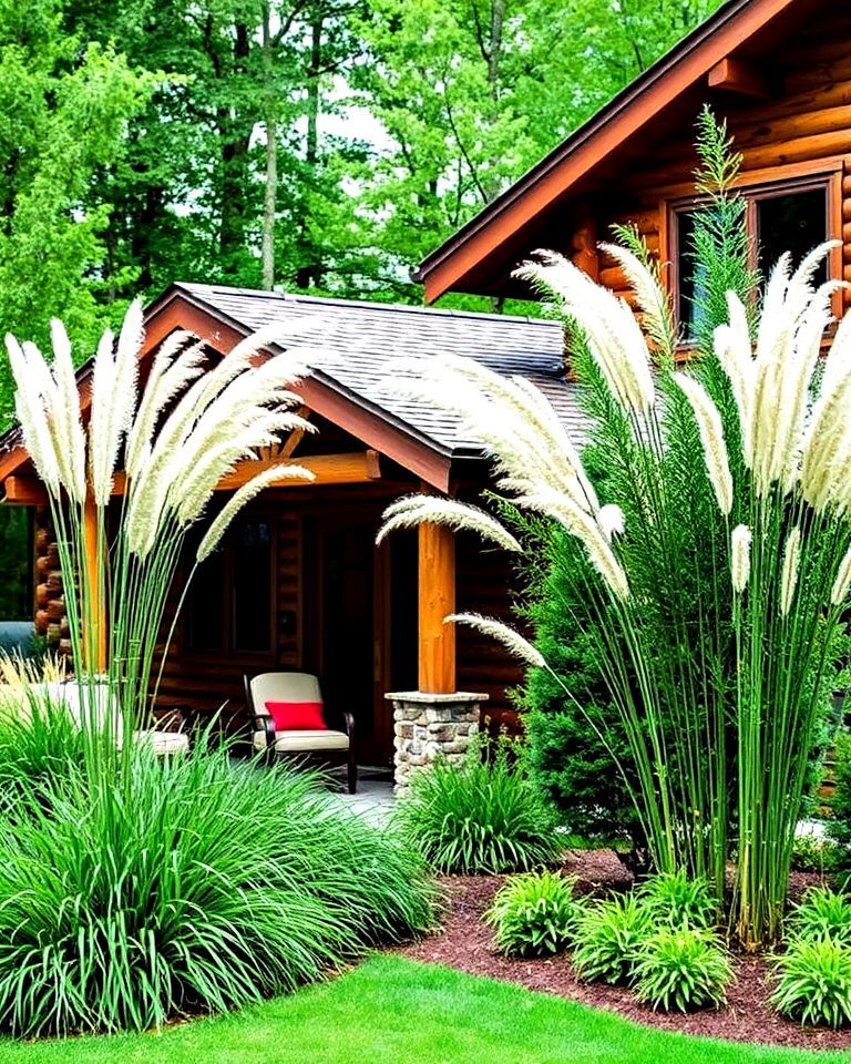 natural privacy screens to add rustic charm - 25 Log Cabin Landscaping Ideas