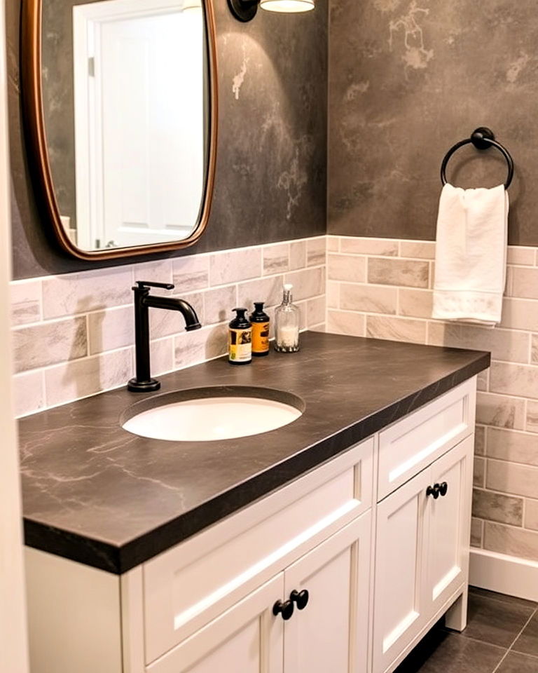 natural slate countertop for bathroom - 20 Bathroom Countertop Ideas