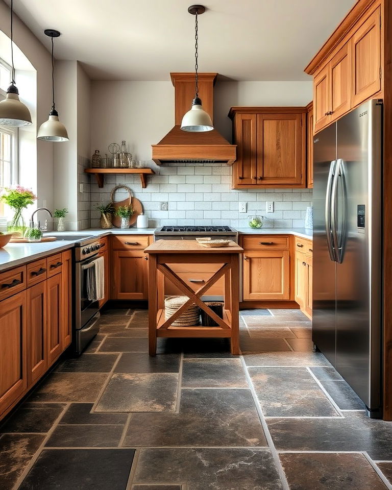 natural slate floor for farmhouse style kitchen - 20 Kitchens With Slate Floors